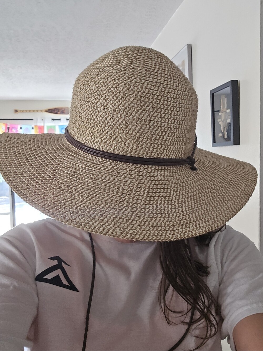 Packable Natural Straw Sun Hat with Dark Trim - Picture 10 of 10